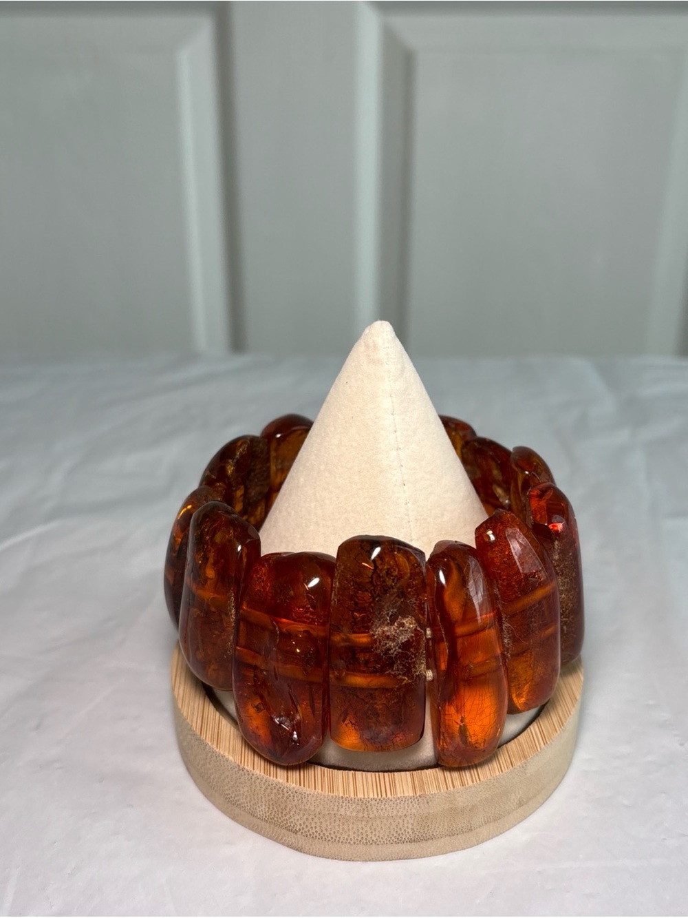 Vintage Baltic Amber Bracelet Cognac Honey 76g Block Stretch Panel Statement